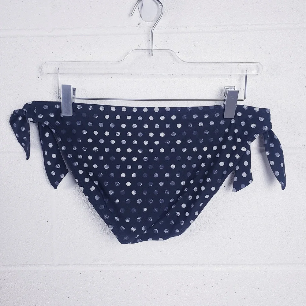 Athleta‎ Tankini Swimsuit Black Polka Dot Side Tie Bikini Bottom 2pc Set Medium